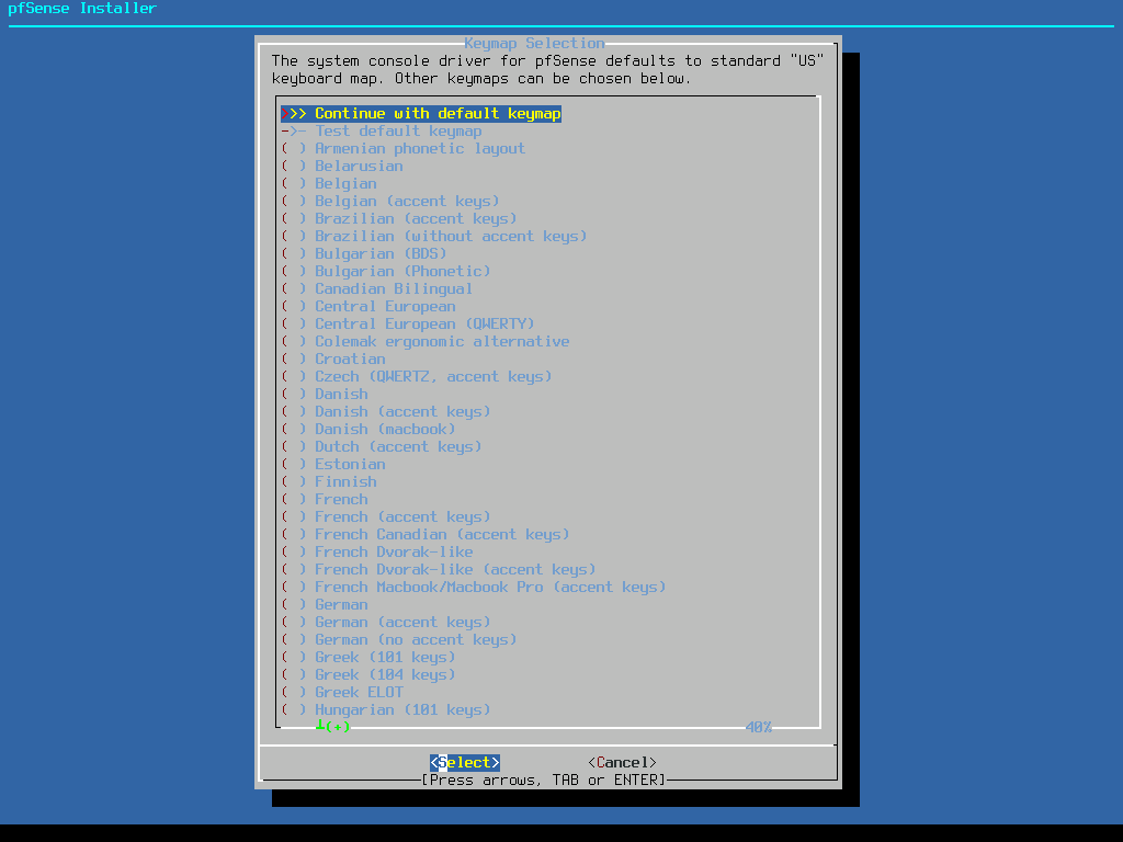 pfSense Install Keyboard Layout