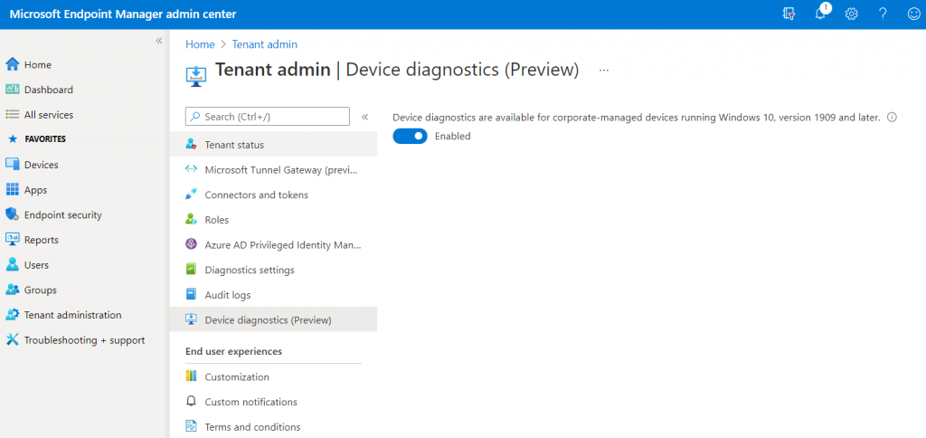 Device Diagnostics Tenant Enabled