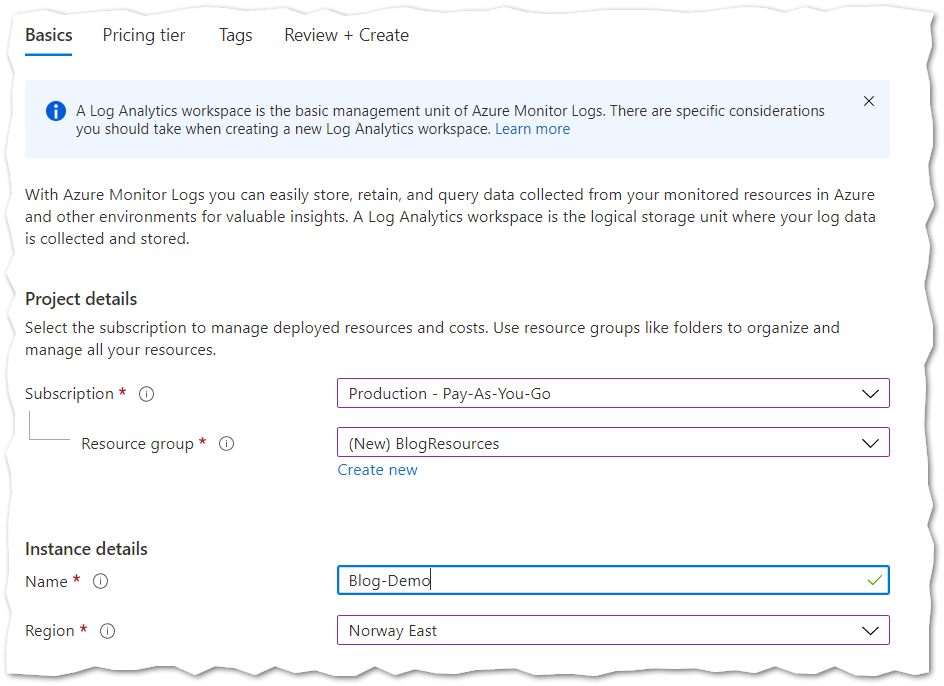 Creating a Log Analytics Workspace to store break glass events.