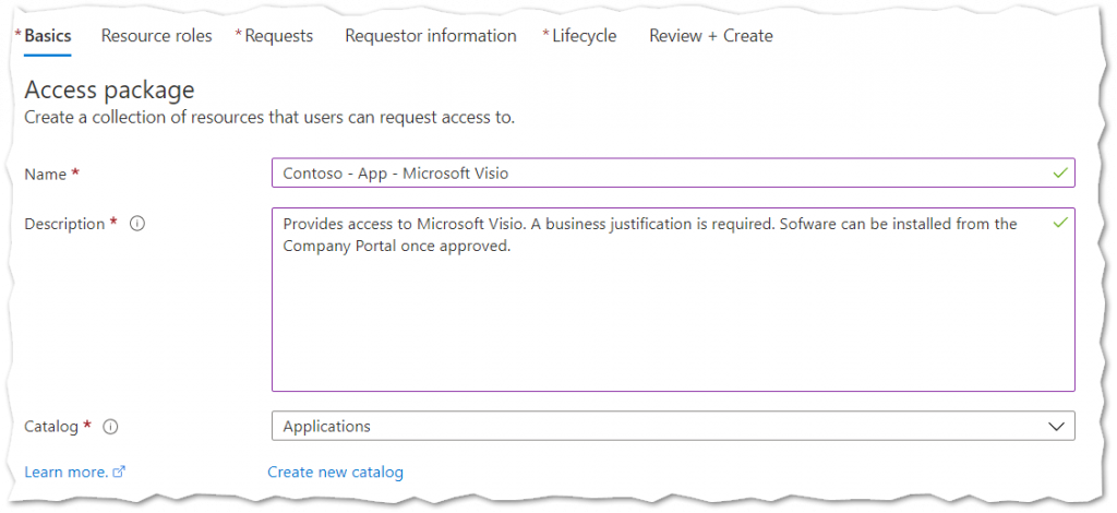 Entitlement Management, creating an Access Package Basics.