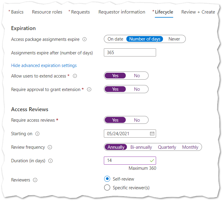 Entitlement Management, creating an Access Package Resource Lifecycle.