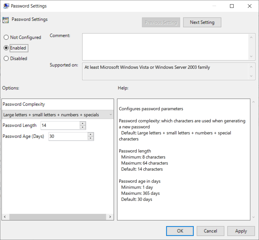 Password Complexity settings for LAPS