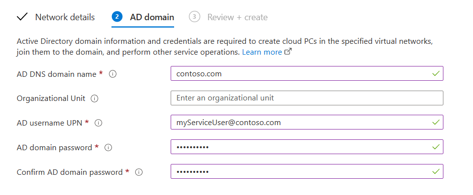 Windows 365 Domain Settings