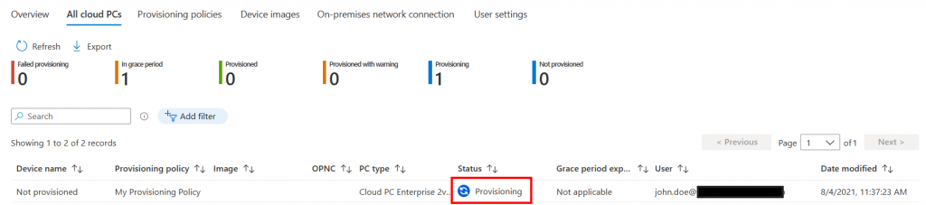 Windows 365 Provisioning Status