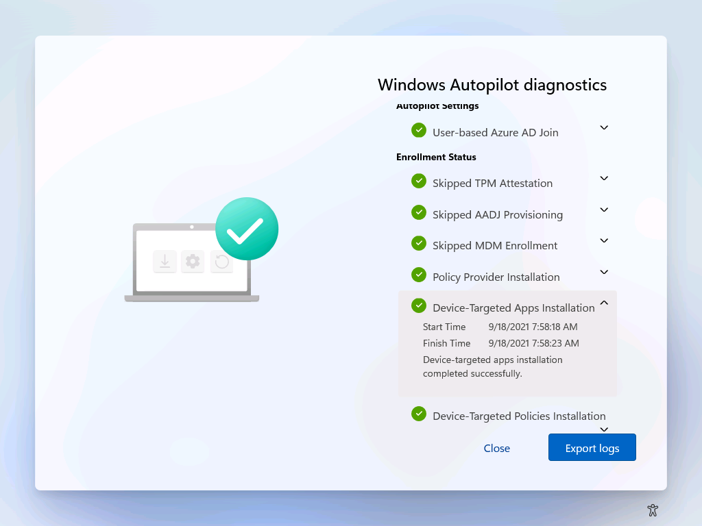 Windows AutoPilot Diagnostics Page showing Deployment Info. 