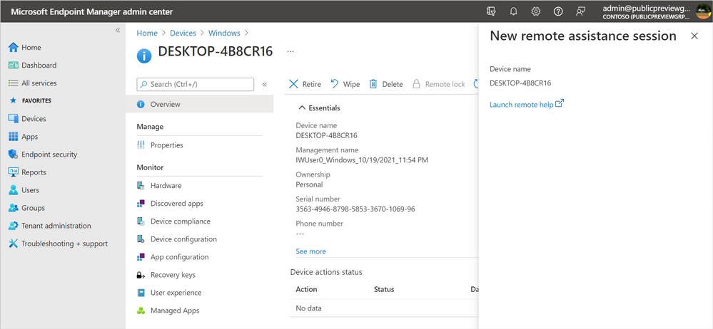 Launch Remote Help application from the Microsoft Endpoint Manager Admin Center.