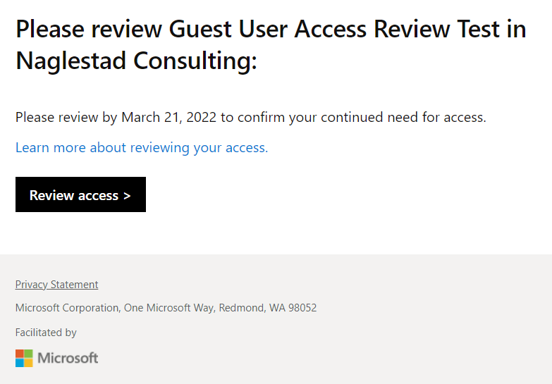 Access Review Email